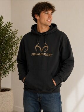Realtree Black Pullover Hoodie with Camo Gold Logo